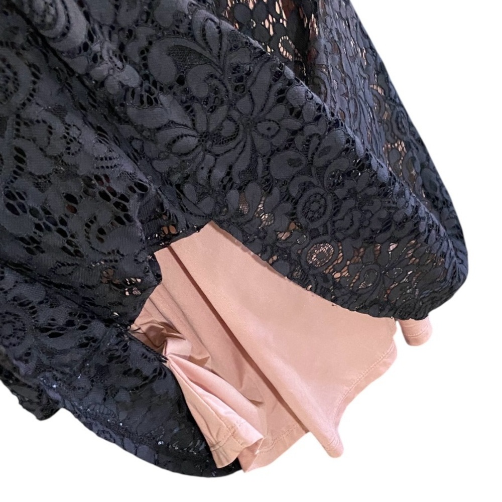 H&M Black Lace Fit & Flare Dress M Pink Lined Romantic Goth Coquette - Picture 8 of 14
